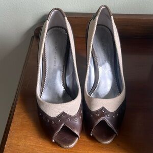 Mark Fisher brown and tan heels with metal details. Size 6 1/2.
